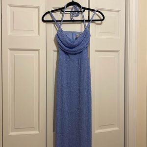 Oh Polly powder blue maxi dress with open back
